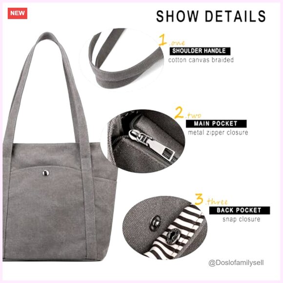 Heavy Duty Canvas Shoulder Bag Retro Bucket Tote Multi-Pocket Work Bag